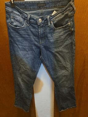Silver Jeans Womens Washed Blue Slim Straight Jeans Capri
